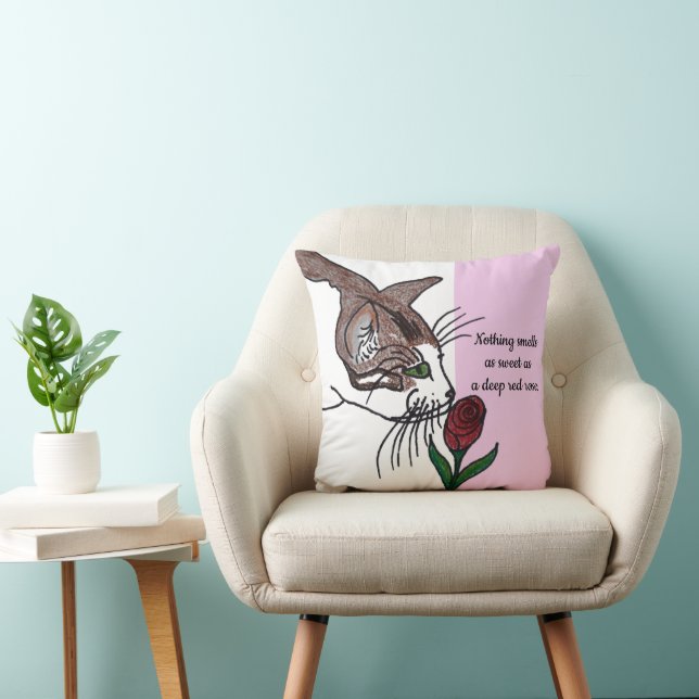 Kat Smelling Deep Röd ros Kudde (Stol)