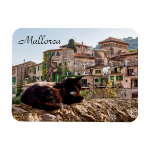 Kat solbadande på en vägg - Valldemossa, Mallorca Magnet