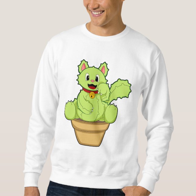 Kat som Cactus Lång Ärmad Tröja (Framsida)