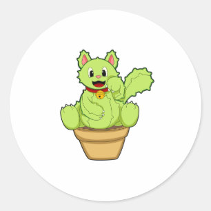 Kat som Cactus Runt Klistermärke