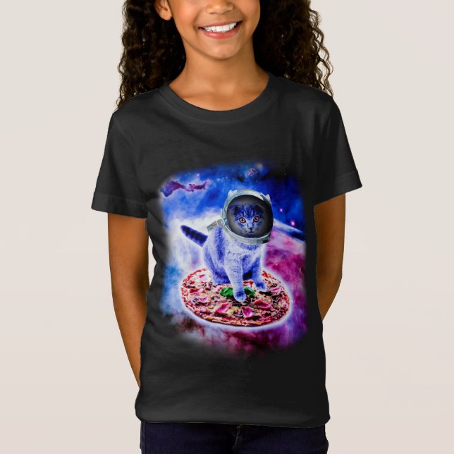 Kat som flyger en Pizza Astronaut Funny Kitten Spa T Shirt (Framsida)