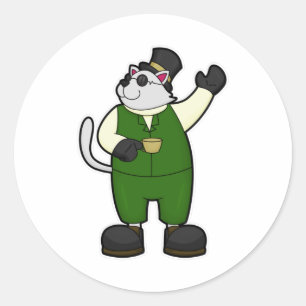 Kat som groom med kaffe och fett runt klistermärke