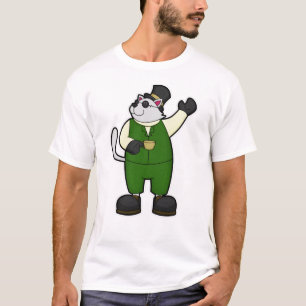 Kat som groom med kaffe och fett t shirt