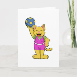 Kat som handbollsspelare med handboll kort