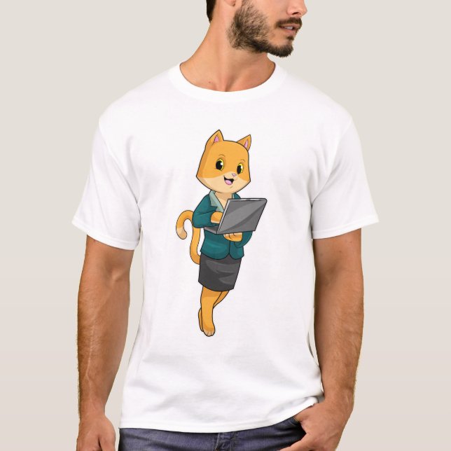 Kat som sekreterare för bärbara datorer t shirt (Framsida)