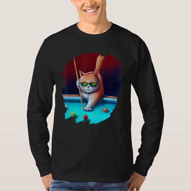 Kat som spelar upp Bassäng-biljardard i Lounge Coo T Shirt (Framsida)