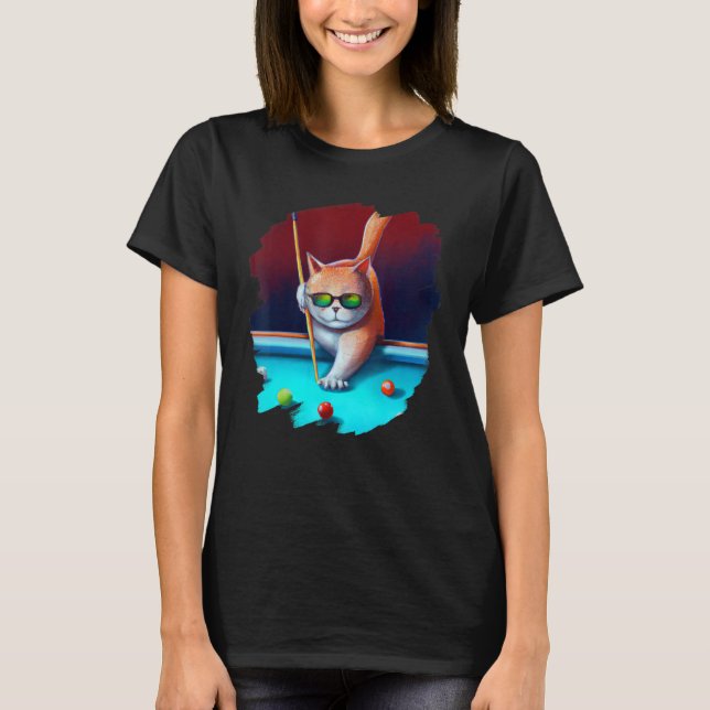 Kat som spelar upp Bassäng-biljardard i Lounge Coo T Shirt (Framsida)