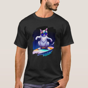 Kat Surfing Surfer Riding Wave Ocean Artistic Cool T Shirt
