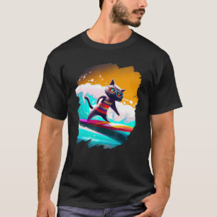Kat Surfing Surfer Riding Wave Ocean Artistic Cool T Shirt