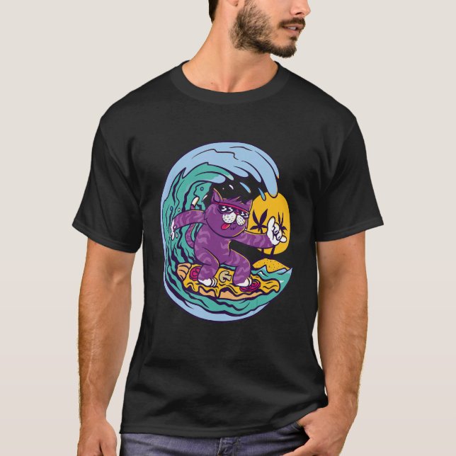Kat Surfing Vinkara oceanen och Sol T Shirt (Framsida)