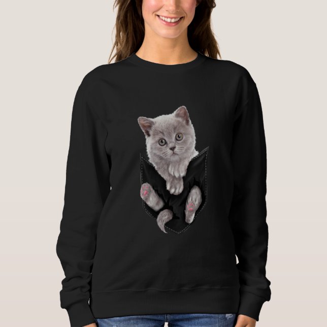 Kat T Grått-katt i Pocke Kitten T Shirt (Framsida)