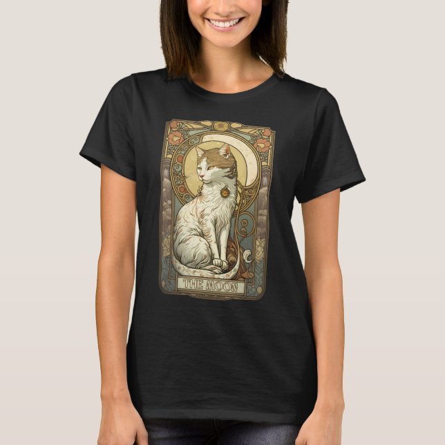 Kat Tarot Card Nouveau-kortet för Måne T Shirt (Framsida)