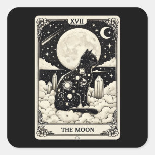 Kat Tarot-kort, Måne-grafik Fyrkantigt Klistermärke