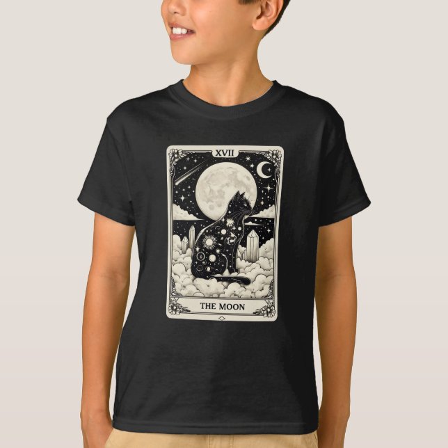 Kat Tarot-kort, Måne-grafik T Shirt (Framsida)