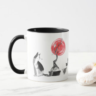 Kat tittar på fågel och buddha citat mugg