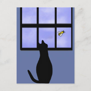 Kat tittar på humla vykort