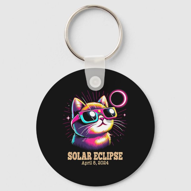 Kat Total Solar Eclipse April 8 Nyckelring (Framsida)