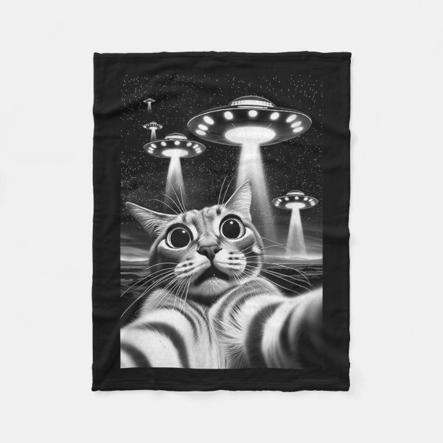 Kat Ufo _ Funny Invasion Meme Retro Alien Cat Ufo Fleecefilt (Framsidan)