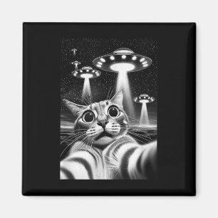 Kat Ufo _ Funny Invasion Meme Retro Alien Cat Ufo Magnet