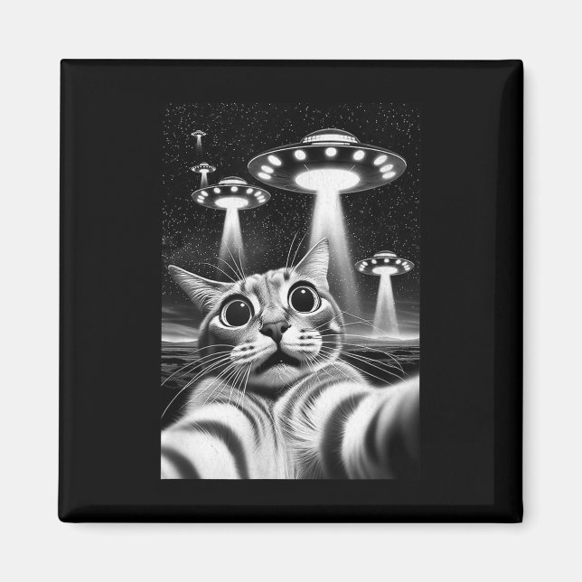 Kat Ufo _ Funny Invasion Meme Retro Alien Cat Ufo Magnet (Framsidan)