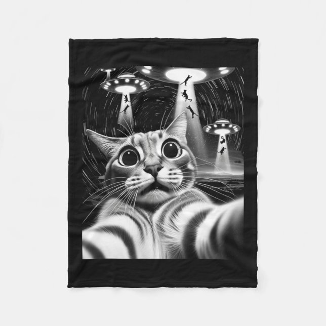 Kat Ufo Invasion _ Funny Cat Meme Retro Alien Cat Fleecefilt (Framsidan)