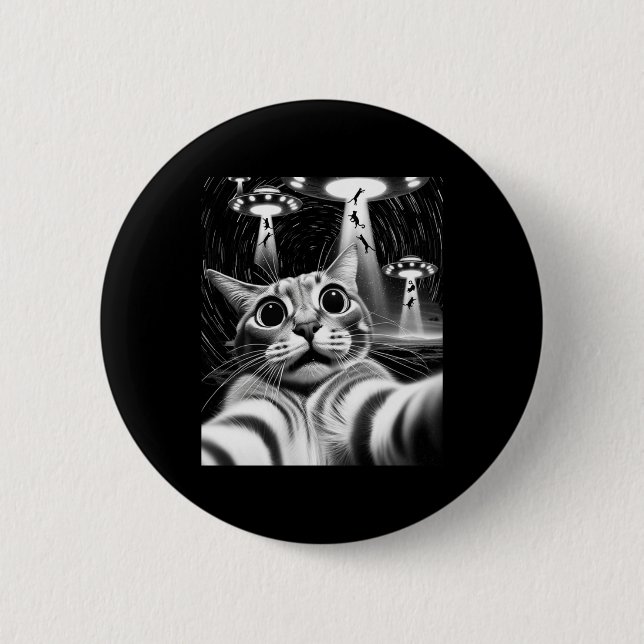 Kat Ufo Invasion _ Funny Cat Meme Retro Alien Cat Knapp (Framsida)