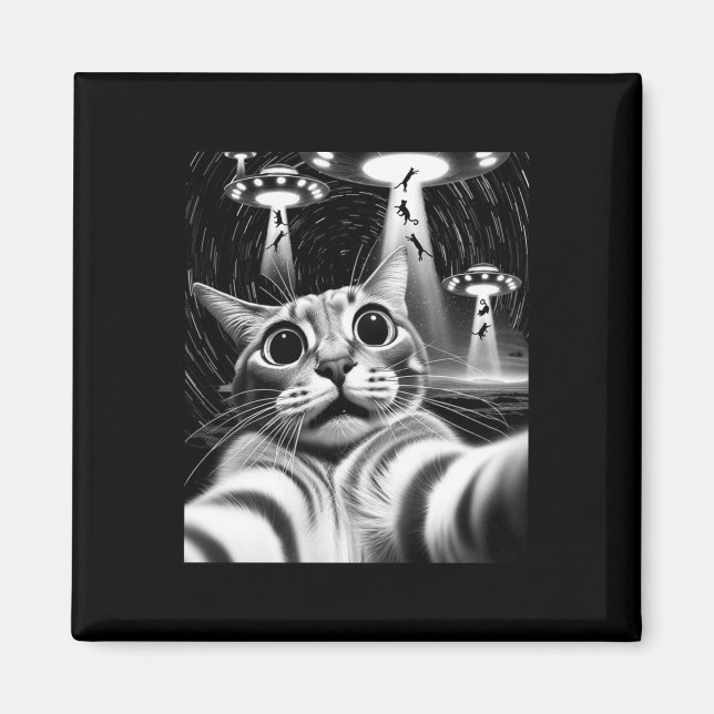 Kat Ufo Invasion _ Funny Cat Meme Retro Alien Cat Magnet (Framsidan)