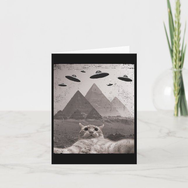 Kat Ufo Meme - luddig kattselfie med UFOS Kort (Framsida)