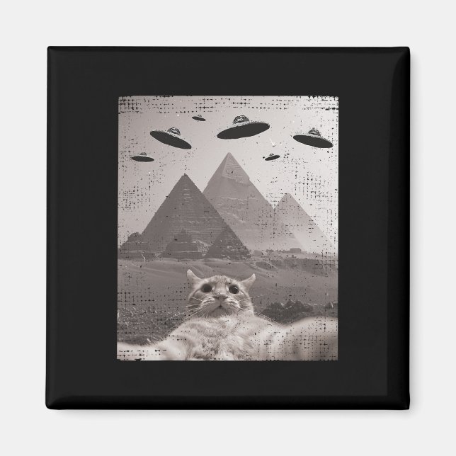 Kat Ufo Meme - luddig kattselfie med UFOS Magnet (Framsidan)