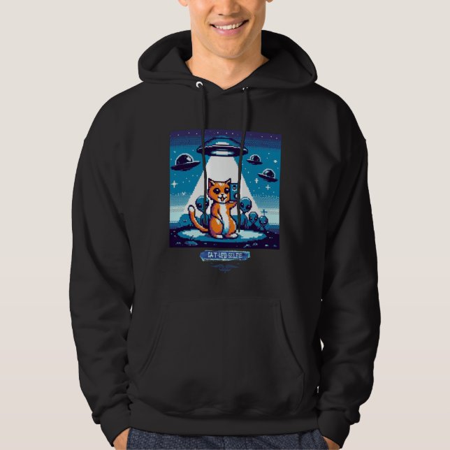 Kat UFO Selfie: Pixel Art #3 Hoodie (Framsida)