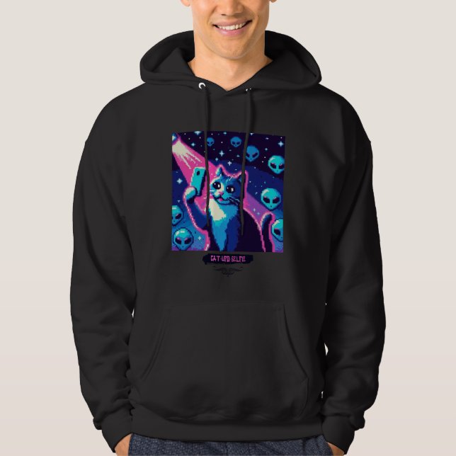 Kat UFO Selfie: Pixel Art #4 Hoodie (Framsida)