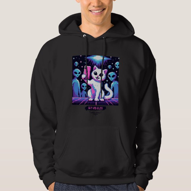 Kat UFO Selfie: Pixel Art #6 Hoodie (Framsida)