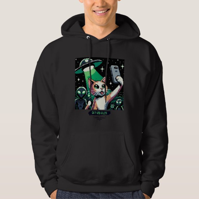 Kat UFO Selfie: Pixel Art #8 Hoodie (Framsida)