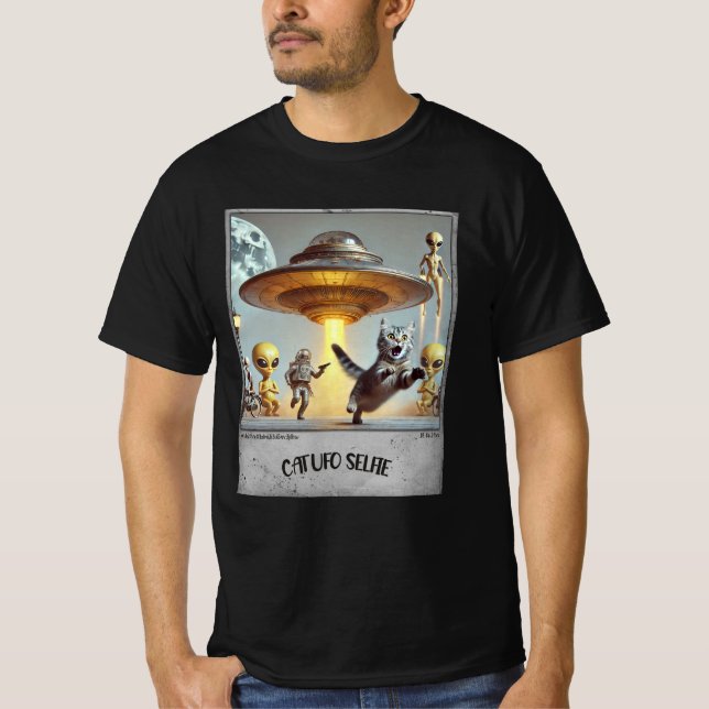 Kat UFO Selfie: Skrämt Kattunge (Man t-shirt) #01 T Shirt (Framsida)