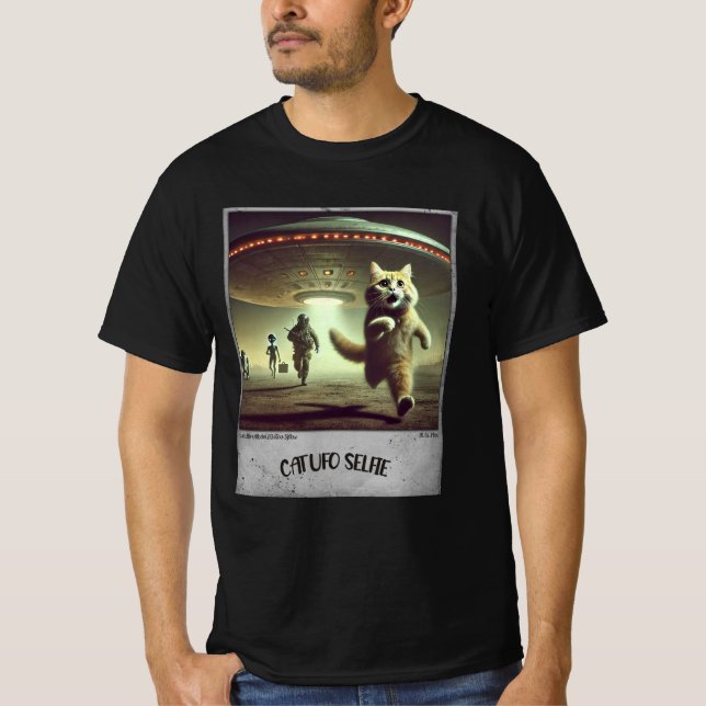 Kat UFO Selfie: Skrämt Kattunge (Man t-shirt) #03 T Shirt (Framsida)