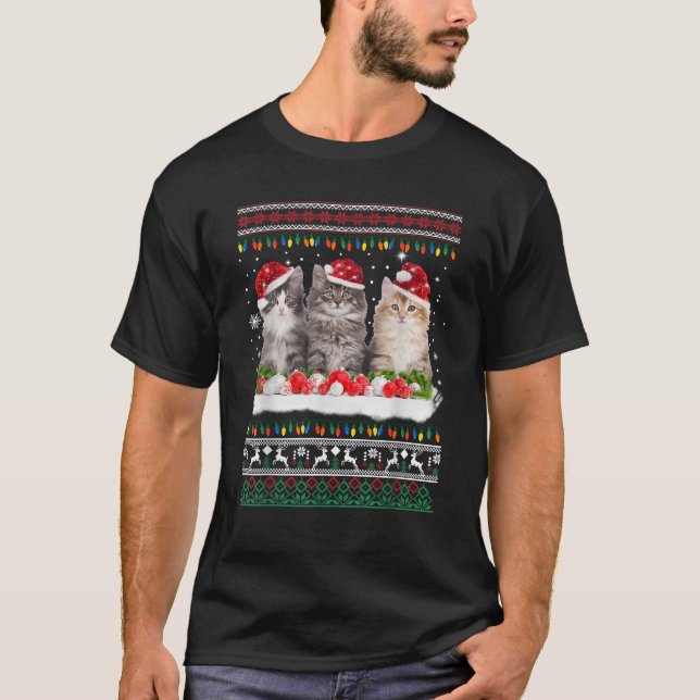 Kat Ugly jul Sweater Light Santa Hat Kattunge K T Shirt (Framsida)