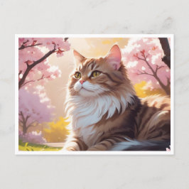 Kat under Sacura träd vykort