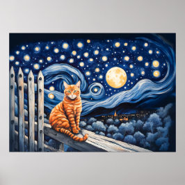 Kat under Starry Nght Watercolor Poster