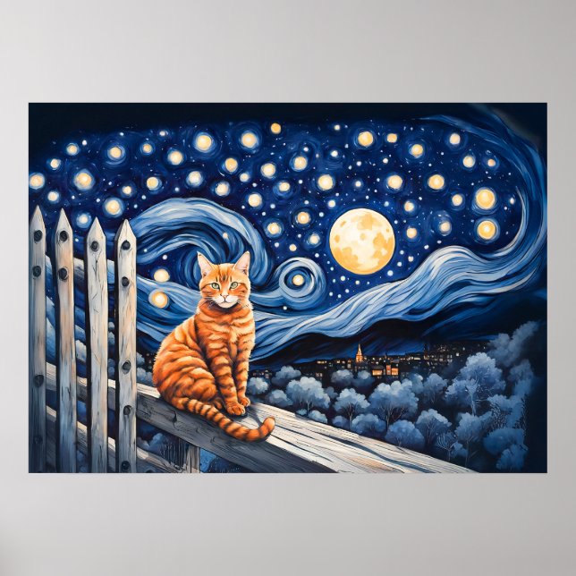 Kat under Starry Nght Watercolor Poster (Framsidan)