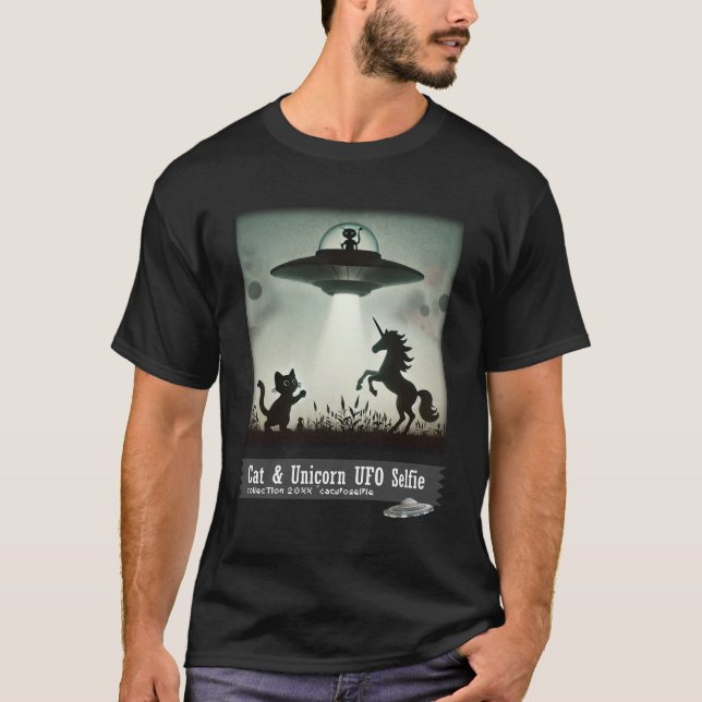 Kat & Unicorn UFO Selfie: Alien Frakt (man) #01 T Shirt (Framsida)