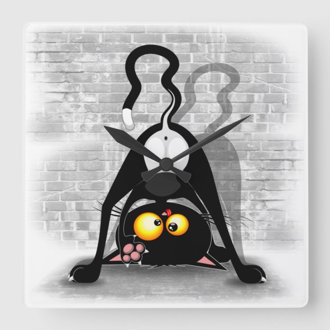 Kat upp och ned, udda Tecknade figurer Fyrkantig Klocka (Framsida)