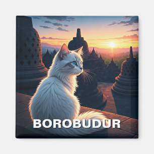 Kat vid Borobudur Indonesia Sunset Magnet