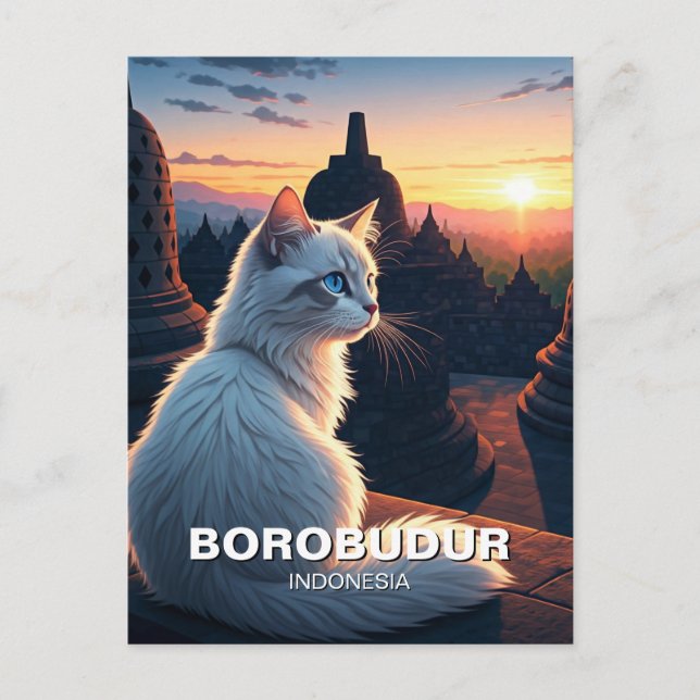 Kat vid Borobudur Indonesia Sunset Vykort (Framsida)