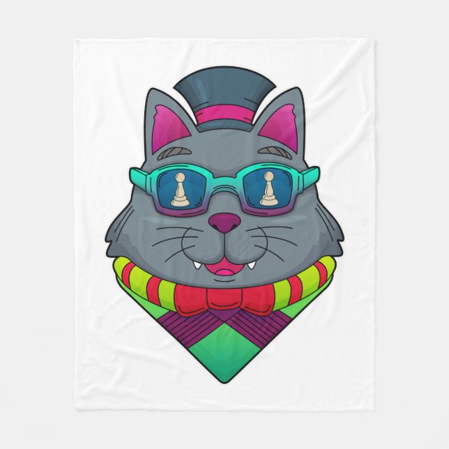 Kat vid Chess med Chess biet Pawn Fleecefilt (Framsidan)