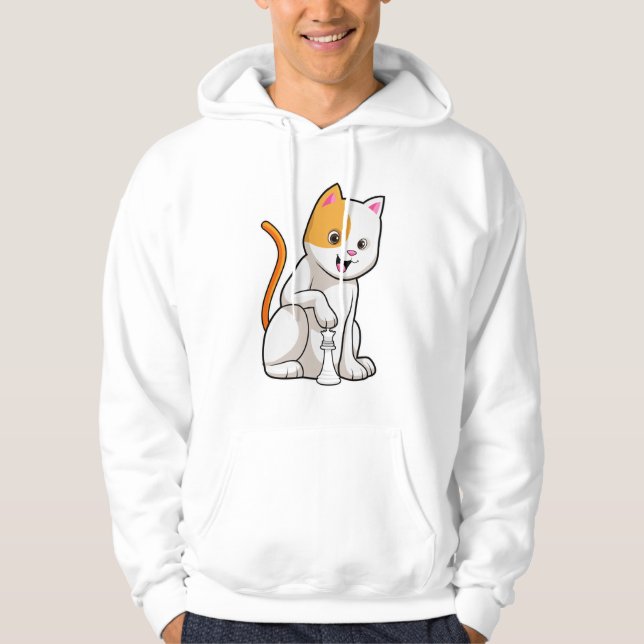 Kat vid Chess med Chess biet Pawn Hoodie (Framsida)