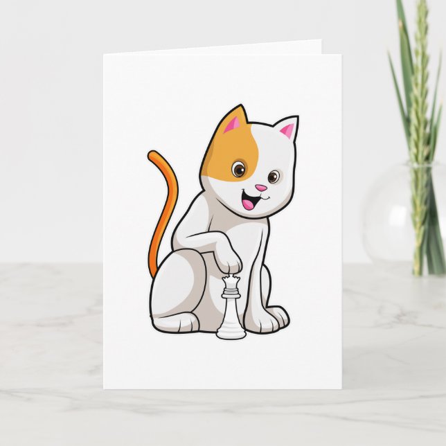 Kat vid Chess med Chess biet Pawn Kort (Framsida)