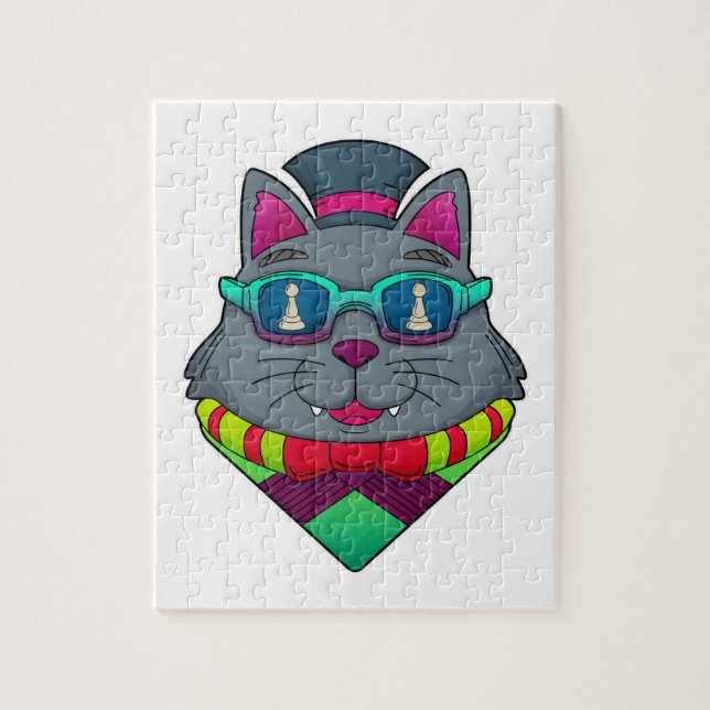 Kat vid Chess med Chess biet Pawn Pussel (Vertikal)