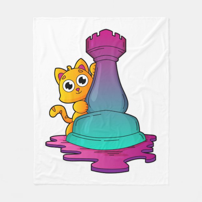 Kat vid Chess med Chess biet Rook Fleecefilt (Framsidan)