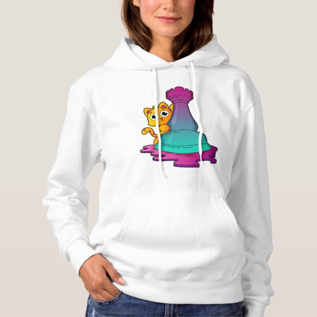 Kat vid Chess med Chess biet Rook T Shirt (Framsida)