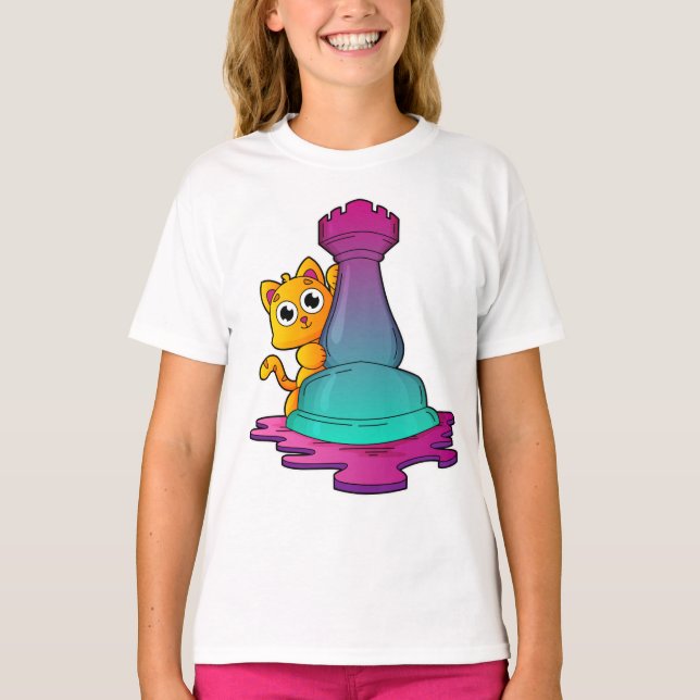 Kat vid Chess med Chess biet Rook T Shirt (Framsida)